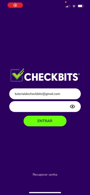 Tela de login do aplicativo Checkbits