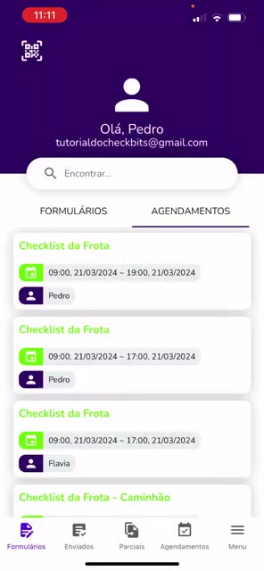 Lista de agendamentos com checklists pendentes e seus responsáveis