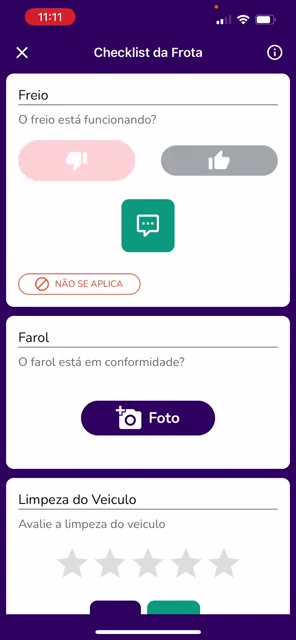 Item do checklist com botões de aprovar e reprovar