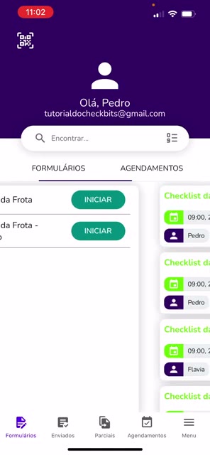 Lista de formulários disponíveis no aplicativo