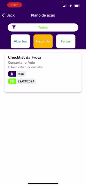 Lista de planos com o plano na aba Fazendo