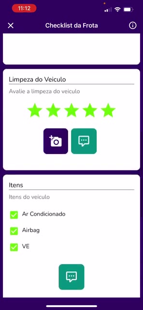 Avaliação por estrelas e lista de itens marcados