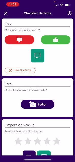 Pergunta de checklist com opções de resposta