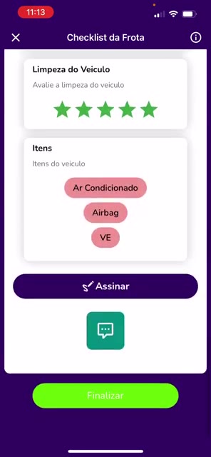Botões Assinar e Finalizar ao final do checklist