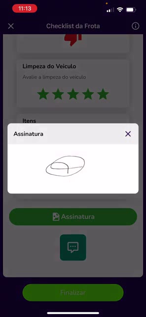 Assinatura registrada exibida em uma caixa de confirmação