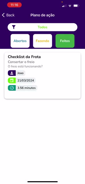 Plano concluído na aba Feitos exibindo o tempo total
