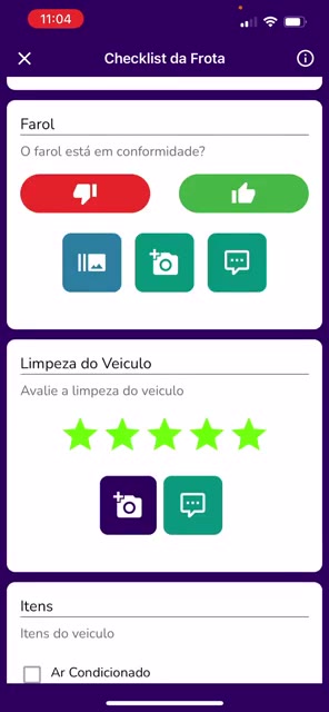 Avaliação por estrelas em uma pergunta do checklist