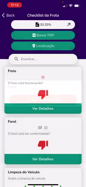 Resultado enviado com percentual de conformidade e botões Ver Detalhes