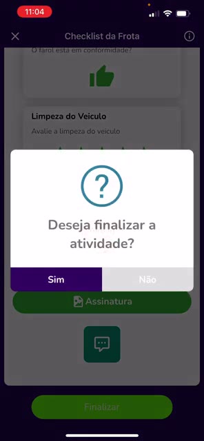 Diálogo de confirmação para finalizar a atividade