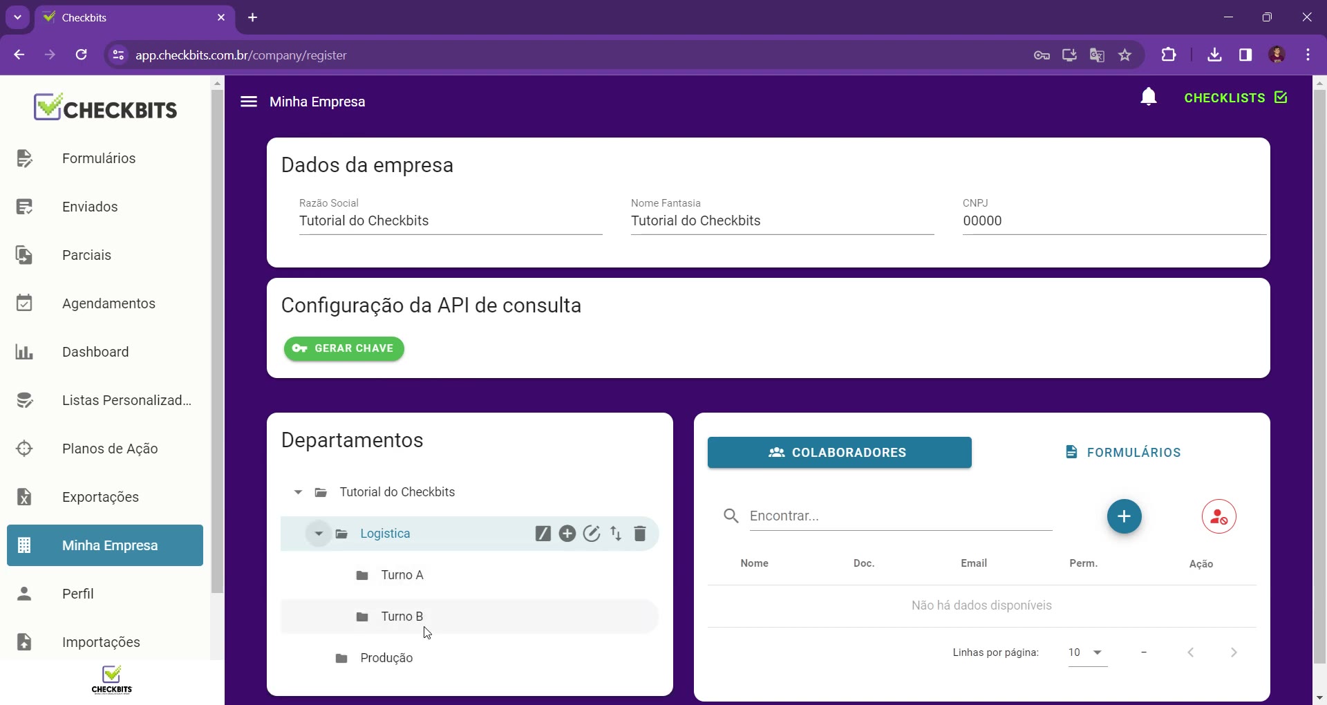 Pasta Logística selecionada exibindo os botões de copiar caminho, adicionar, editar, mover e excluir