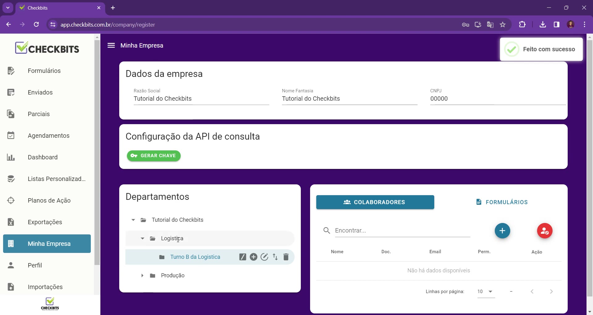 Confirmação Feito com sucesso após restaurar o acesso do colaborador